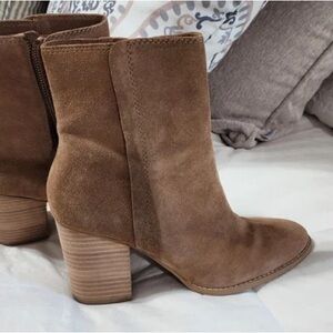 Suede Block Heel Ankle Boots in Brown